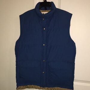 Vintage Blue USA Down Camp 7 snap front travel winter vest jacket retro XL (L)